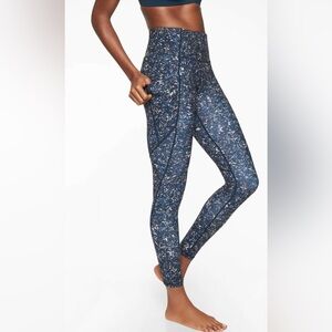 Athleta Salutation Stash Pocket Pebble Blue Tights Powervita Sz Small Run